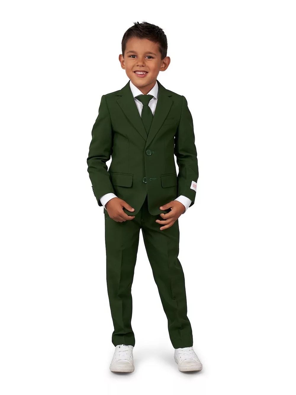 OppoSuits Kids Dark Green Three-Piece Suit with Tie